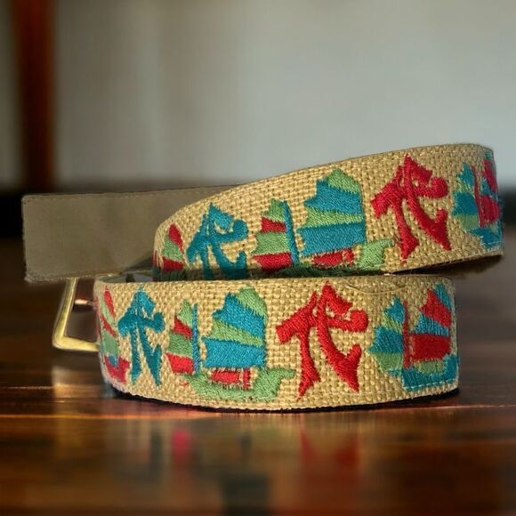 Embroidered Unique Asian Themed Tan Multi-Color Belt - Picture 1 of 9